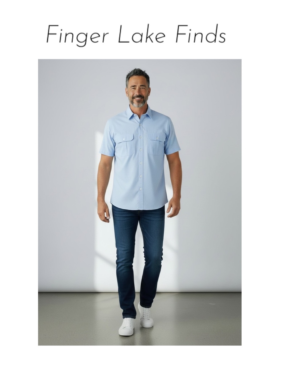 Lands' End Light Blue Outrigger Button Front Short Sleeve Shirt, L ( 16-…